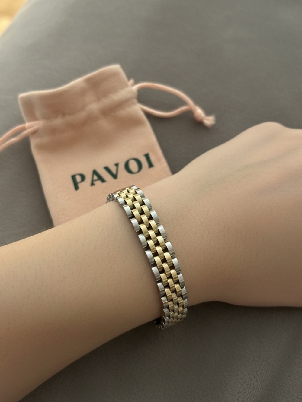 PAVOI Two-Tone Stainless Link Watch Bracelet - Gold & Silver